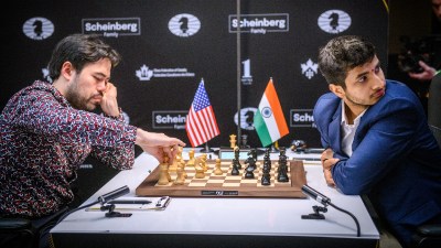 Chess Candidates 2024 Round 2: Vidit Santosh Gujrathi defeated World No 3 Hikaru Nakamura in the second round of the Candidates chess tournament. (FIDE via Michal Walusza)