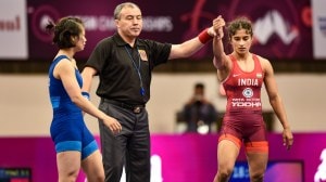 Indian wrestler Vinesh Phogat after she defeated Thi Ly Kieu of Vietnam during the 53kg category match of the Senior Asian Wrestling Championships, in New Delhi. Vinesh Phogat wins her first round at the Asian Olympic Qualifier against Korea's Miran Cheon by technical superiority. (PTI Photo