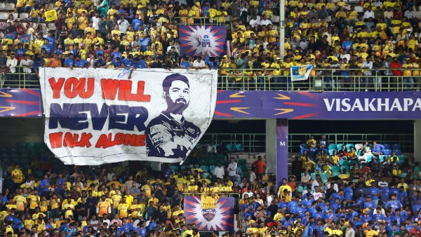 A banner at the Dr Y.S. Rajasekhara Reddy ACA-VDCA Cricket Stadium, in Visakhapatnam on Sunday for the game between Dc and CSK. (PHOTO: Deepak Malik / Sportzpics / BCCI)