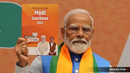 Prime Minister Narendra Modi releases BJP's 'Sankalp Patra' for the Lok Sabha elections on April 14, 2024