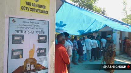 People casting their vote at Radhikapur in Raiganj on Friday during the second phase of voting for Lok Sabha polls in Uttar Dinajpur. (Express Photo Shashi Ghosh)