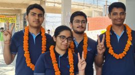 Ayush Pandey, Himanshu Gupta, Ujjwal Singh and Anshita Batra (in front) in Chandigarh on Thursday.