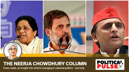 From left: BSP supremo Mayawati, Congress leader Rahul Gandhi and SP leader Akhilesh Yadav. (File Photos)