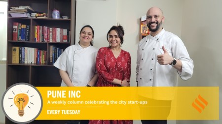 In this picture, Akshay Bhagwat and co-founder Harshada Bhagwat are seen in chef's uniforms. (Express Photo)