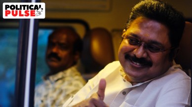 AMMK (Amma Makkal Munnetra Kazhagam) leader T T V Dhinakaran in Periyakulam during his election campaign on Sunday. (Express Photo by Arun Janardhanan)