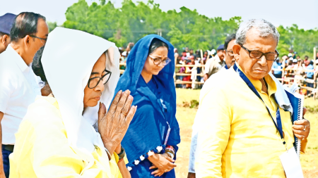 CM Mamata Banerjee in Paschim Medinipur, Thursday. Express