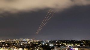 An anti-missile system operates after Iran launched drones and missiles towards Israel, as seen from Ashkelon, Israel