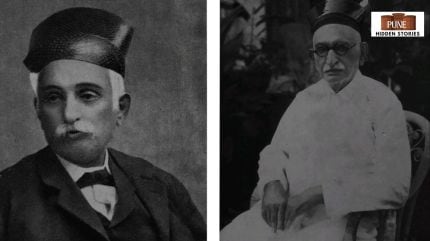 Trader Seth Cowasjee Dinshaw (left); after his death in 1900 his son Hormusjee Dinshaw Adenwalla (donated the library collection to the Albert Edward Institute as well as funds to expand the institute through construction of a reading hall.