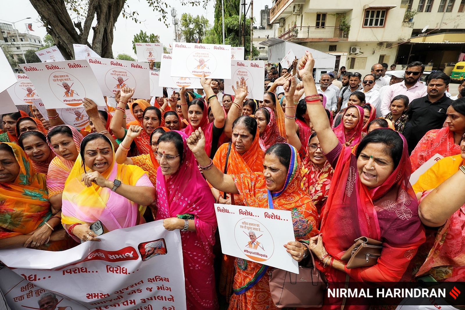 Members from Rajput community protest outside Ahmedabad collectorate calling for removal of BJP candidate Parshottam Rupala. (Express photo by Nirmal Harindran)