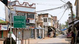 Shops shut following prohibitory orders in Sandeshkhali village of North 24 Parganas district on Saturday. Partha Paul
