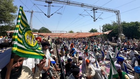 On 64th day of their national highway dharna, farmers protest on railway tracks at Shambhu station