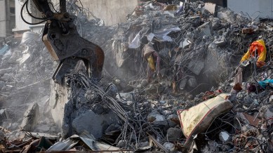 A damaged building is demolished following the earthquake, in Hualien, Taiwan, April 4, 2024. (Reuters)