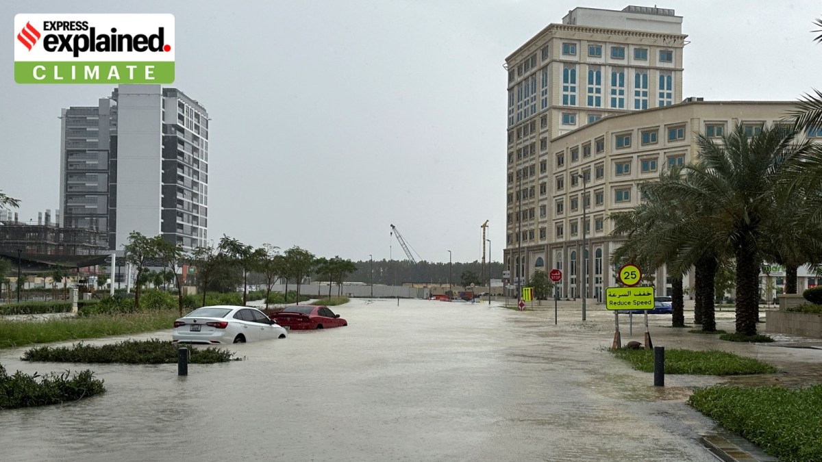 Cars are parked at a flooded street during a rain storm in Dubai, United Arab Emirates, April 16, 2024.