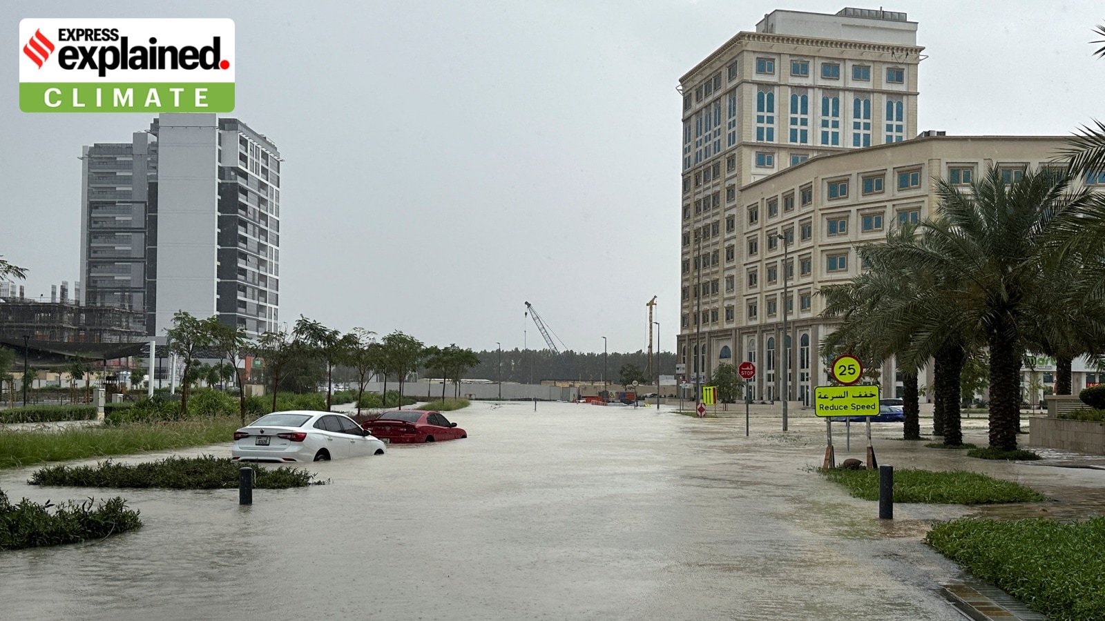 Cars are parked at a flooded street during a rain storm in Dubai, United Arab Emirates, April 16, 2024.