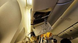 he interior of Singapore Airlines flight SQ321 is pictured after an emergency landing at Bangkok's Suvarnabhumi International Airport, in Bangkok, Thailand. (Reuters