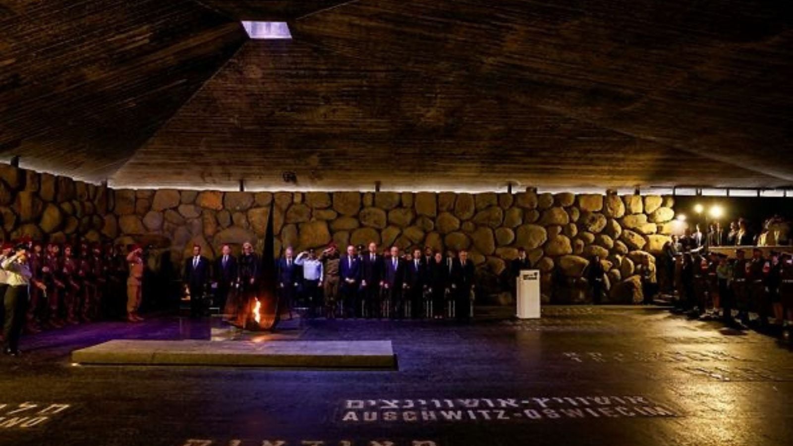 Israeli Prime Minister Benjamin Netanyahu and President Isaac Herzog attend a wreath-laying ceremony marking Israel's national Holocaust Remembrance Day in the Hall of Remembrance at Yad Vashem, the World Holocaust Remembrance Centre, in Jerusalem. (Reuters Photo)