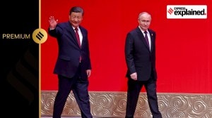 Russian President Vladimir Putin, right, and Chinese President Xi Jinping near the National Centre for the Performing Arts in Beijing, China, on Thursday.