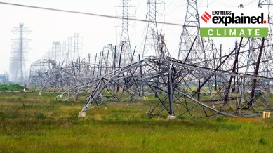 Down power lines are shown in the aftermath of a severe thunderstorm Friday, May 17, 2024, in Cypress, Texas, near Houston.