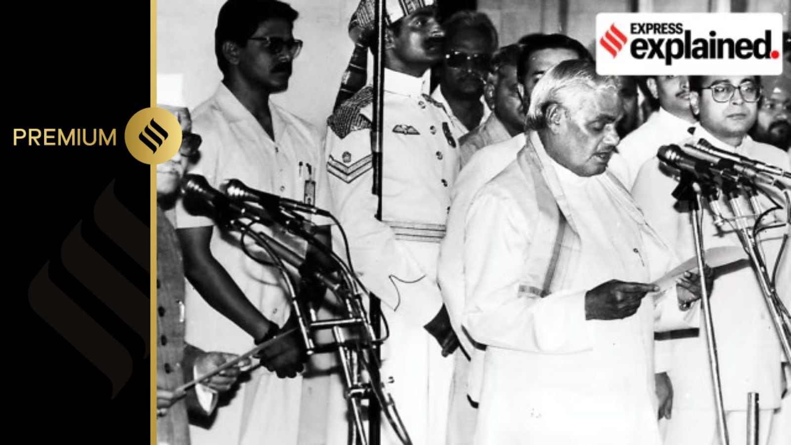 President Shankar Dayal Sharma administers the oath of office to Atal Bihari Vajpayee on May 16, 1996. (Express Archive)