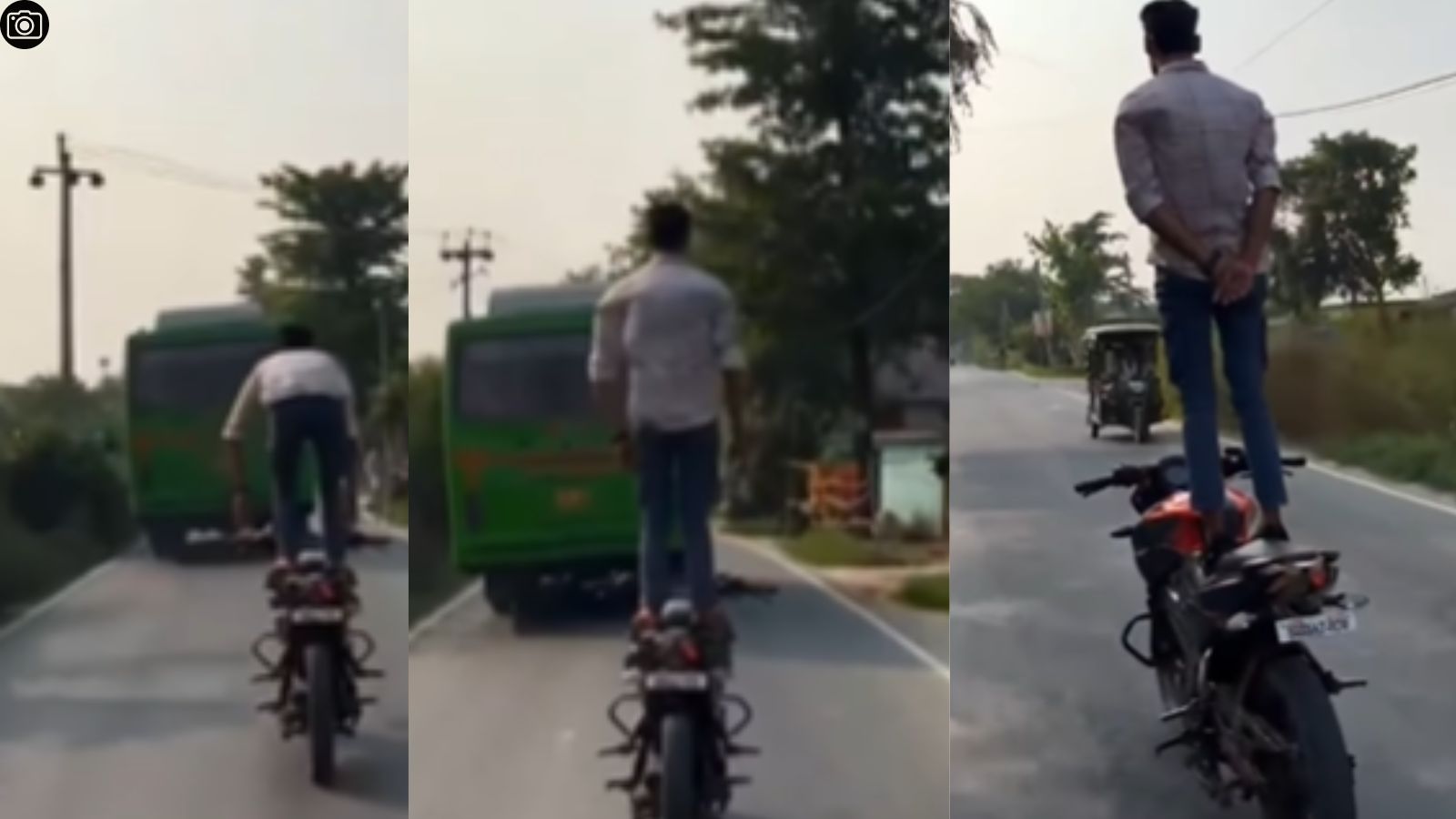 Bihar man performs risky bike stunt to film reel, fined by police | Trending News