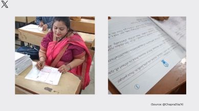 Bihar teacher caught making reels with correcting exam answer sheets