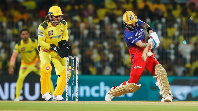 Virat Kohli of Royal Challengers Bangalore hitting a four during match 1 of the Indian Premier League season 17 (IPL 2024) between Chennai Super Kings and Royal Challengers Bangalore held at the MA Chidambaram Stadium, Chennai on the 22nd March 2024.(Photo by Saikat Das / Sportzpics for IPL)