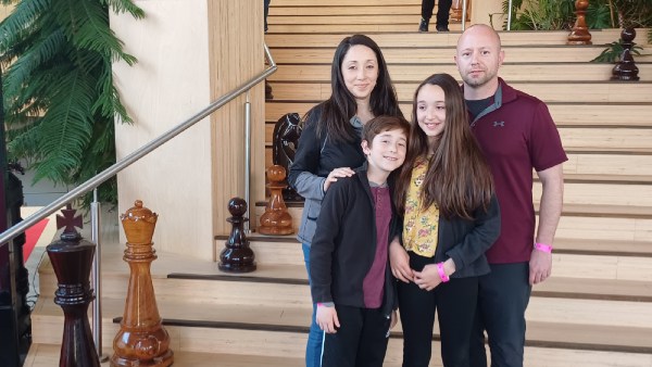 The Fontana family who arrived at the playing hall nearly two hours before the first round of Norway Chess started. Both Isabella and her younger brother nine-year-old Isaiah are massive Carlsen fans.