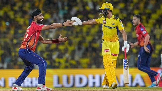 Harpreet Brar (left) of the Punjab Kings during the IPL 2024 cricket match agianst Chennai Super Kings at the MA Chidambaram Stadium, in Chennai, Wednesday, May 1, 2024. (PTI Photo)