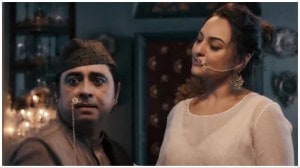 Actors Indresh Malik and Sonakshi Sinha in a still from director Sanjay Leela Bhansali’s period drama Heeramandi: The Diamond Bazaar