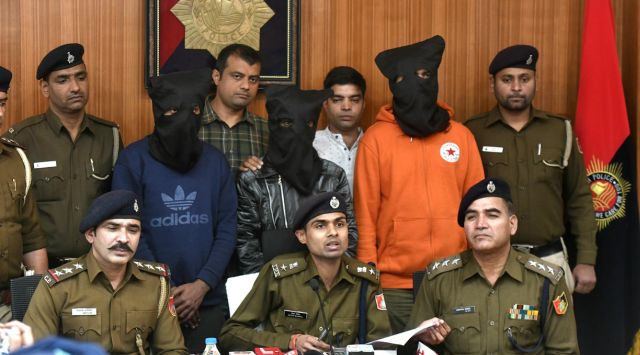 The three alleged shooters of the Lawrence Bishnoi and Goldy Brar gang caught by Chandigarh police are seen during a press conference on February 28. File/ Jasbir Malhi 