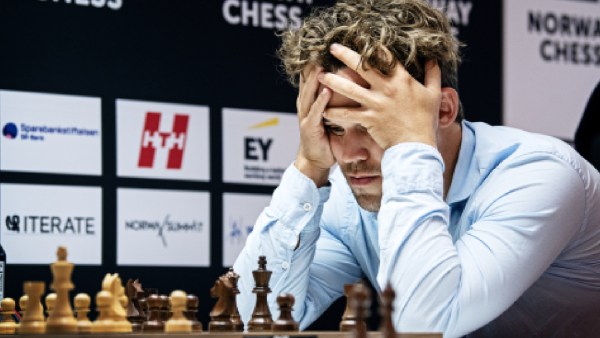 LIMITED USED IMAGE of Magnus Carlsen at the Norway Chess 2024 tournament in Stavanger. (Photo via Norway Chess / Stev Bonhage to be used only during Norway Chess 2024).