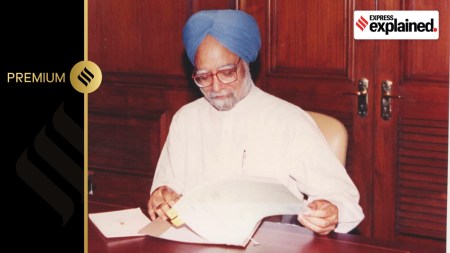 Prime Minister Dr. Manmohan Singh at his office after the swearing ceremony in New Delhi on May 22, 2004.
