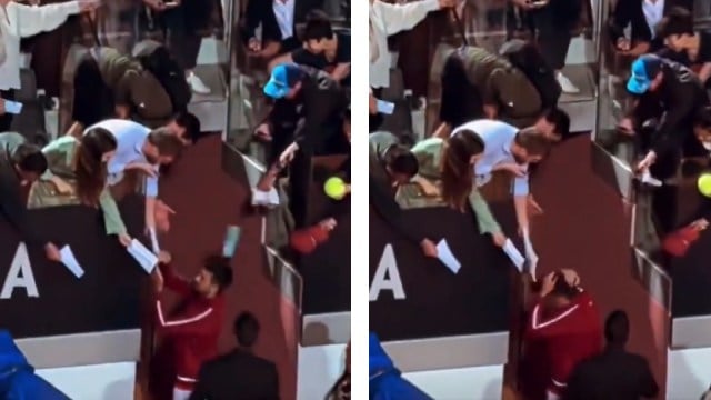 Videos showed Novak Djokovic placing both of his hands on his head and then curling up on the ground after getting hit