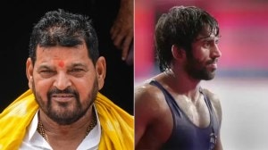 Wrestler Bajrang Punia (R) has said that the power will remain with Brij Bhushan Singh (L) will wield power despite his son's candidature from Kaiserganj. (PTI)