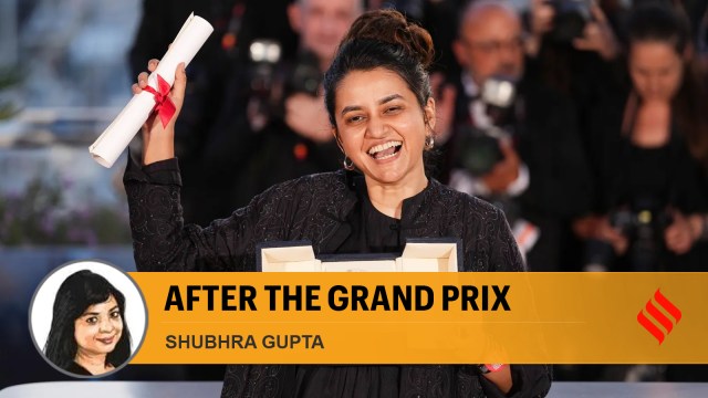 Payal Kapadia, winner of the grand prize for 'All We Imagine as Light,' poses for photographers during the photo call following the awards ceremony at the 77th international film festival, Cannes, southern France. (AP Photo)