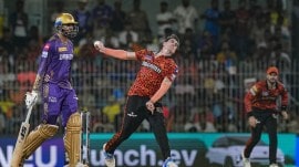 : Sunrisers Hyderabad bowler Pat Cummins bowls during the Indian Premier League (IPL) 2024 final cricket match between Sunrisers Hyderabad and Kolkata Knight Riders at MA Chidambaram Stadium, in Chennai