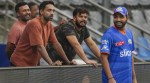 Mumbai Indians’ Rohit Sharma with former cricketer Dhawal Kulkarni and others during a practice session ahead of an Indian Premier League (IPL) 2024 T20 cricket match between Mumbai Indians and Lucknow Super Giants, at the Wankhede Stadium, in Mumbai, Thursday, May 16, 2024. (PTI Photo)
