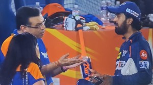 interaction between LSG owner Sanjiv Goenka and Indian cricketer KL Rahul, who is also the captain of the LSG franchise
