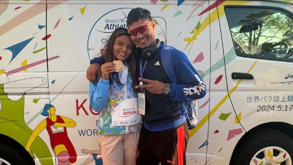 Simran Sharma with her husband and coach Gajendra Singh