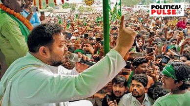 RJD leader Tejashwi Yadav addresses a rally for Lok Sabha polls