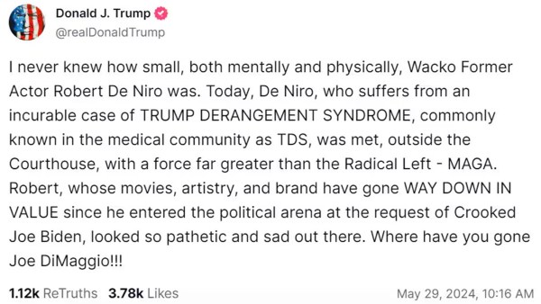 Donald Trump called actor Robert De Niro wacko.