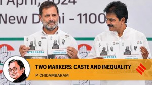 Rahul Gandhi and KC Venugopal during the release of the congress' manifesto. (Image source: PTI)