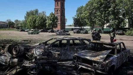 Russian attack, Ukrainian town of Hirnyk, Ukraine: