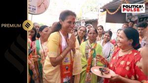 NCP-SCP candidate from Baramati Supriya Sule holds door-to-door campaigning in Baramati city area. (Express Photo by Pavan Khengre)