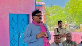 BJP MLA Dhirendra Singh on Friday met with farmers at Jewar area over their grievances related to land acquisition, in Gautam Buddh Nagar district.