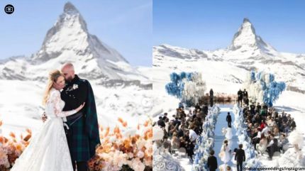 In pictures: Couple ties the knot 2,222 metres above sea level in Switzerland, bride emerges from ice cube