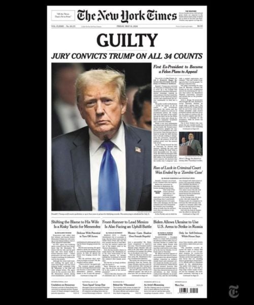 The front page of The New York Times for May 31, 2024.