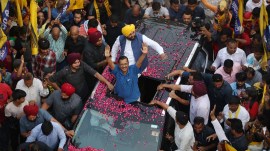 AAP supremo Arvind Kejriwal at roadshow in Delhi