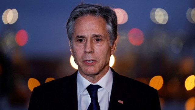 US Secretary of State Antony Blinken speaks to the press at the port of Ashdod.