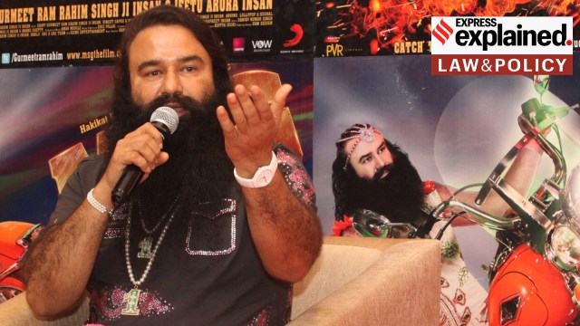 Dera Sacha Sauda chief Gurmeet Ram Rahim Singh addresses a press conference in 2015.